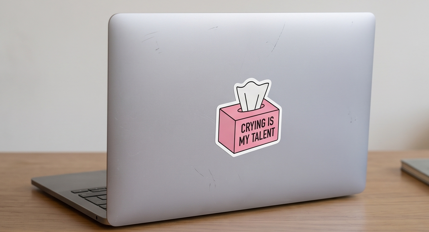 Crying Is My Talent Funny Pink Sticker | Cute Aesthetic Tissue Box Vinyl Decal