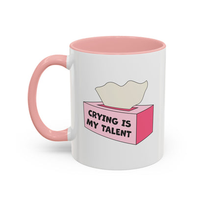 Crying Is My Talent Funny Pink Accent Mug | Cute Relatable Tissue Box Gift