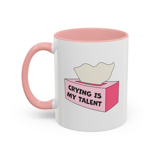 Crying Is My Talent Funny Pink Accent Mug | Cute Relatable Tissue Box Gift