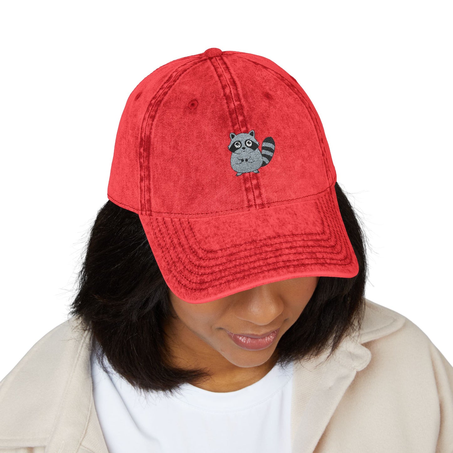 Vintage Raccoon Embroidered Baseball Cap | Washed Cotton Dad Hat