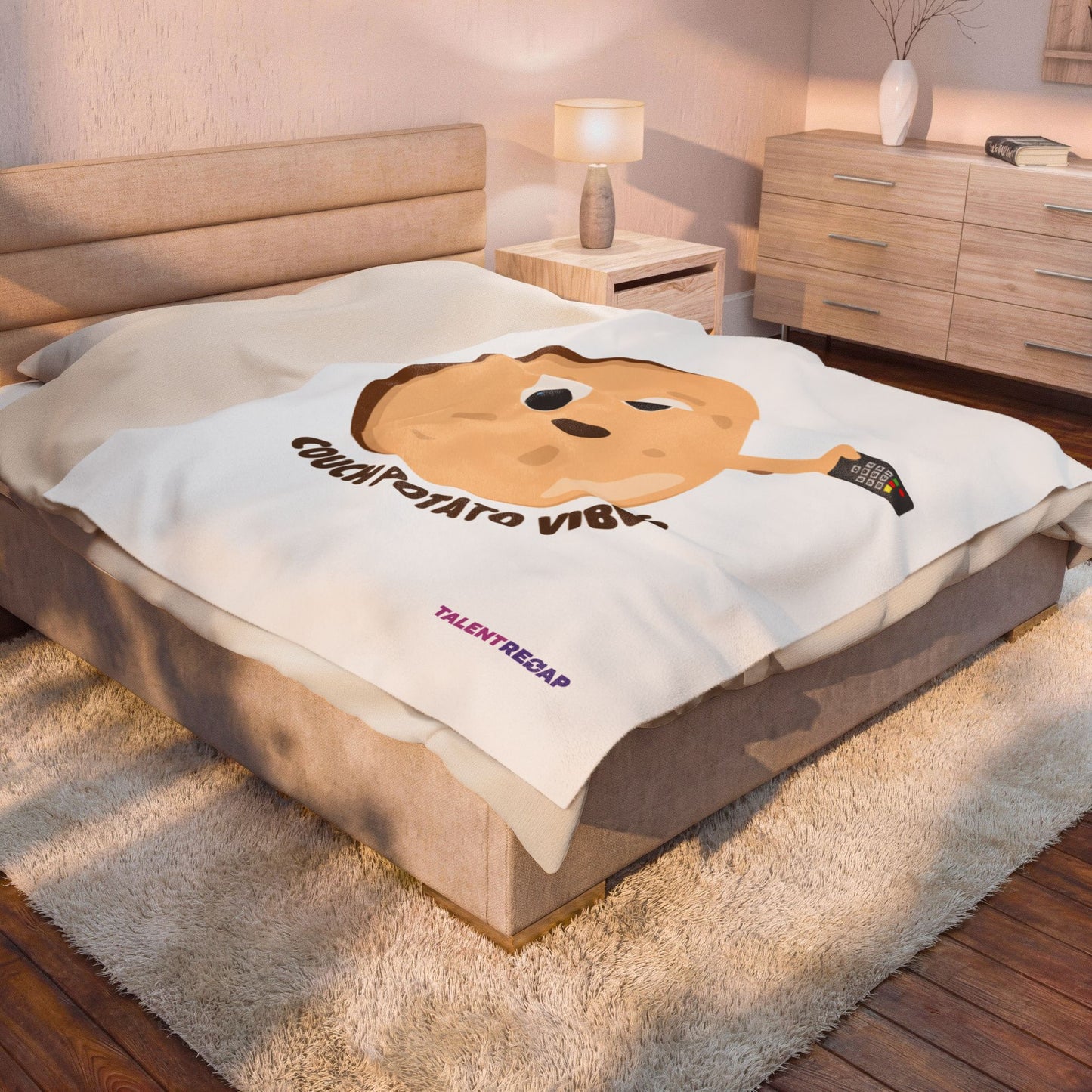 Couch Potato Vibes Funny Plush Blanket | Cozy Velveteen Throw