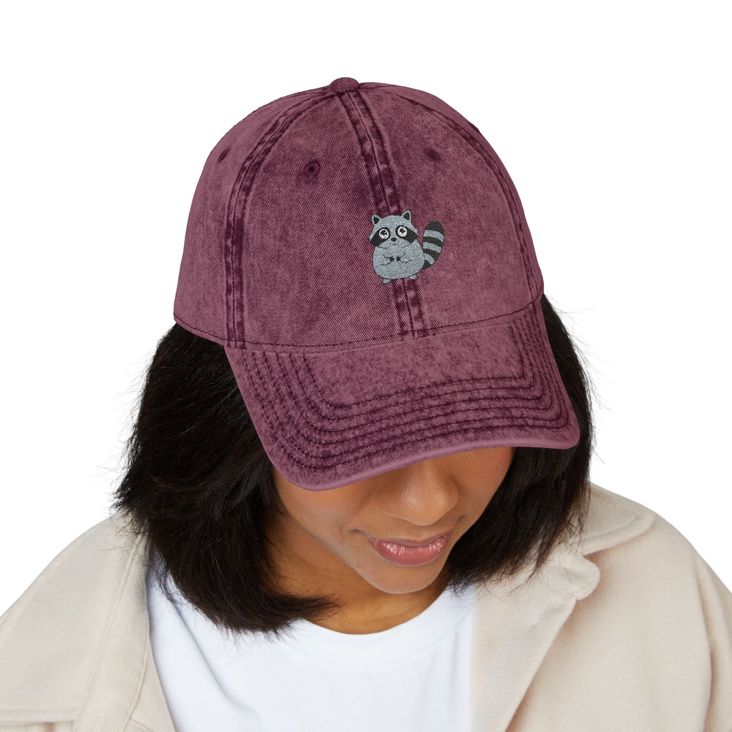 Vintage Raccoon Embroidered Baseball Cap | Washed Cotton Dad Hat