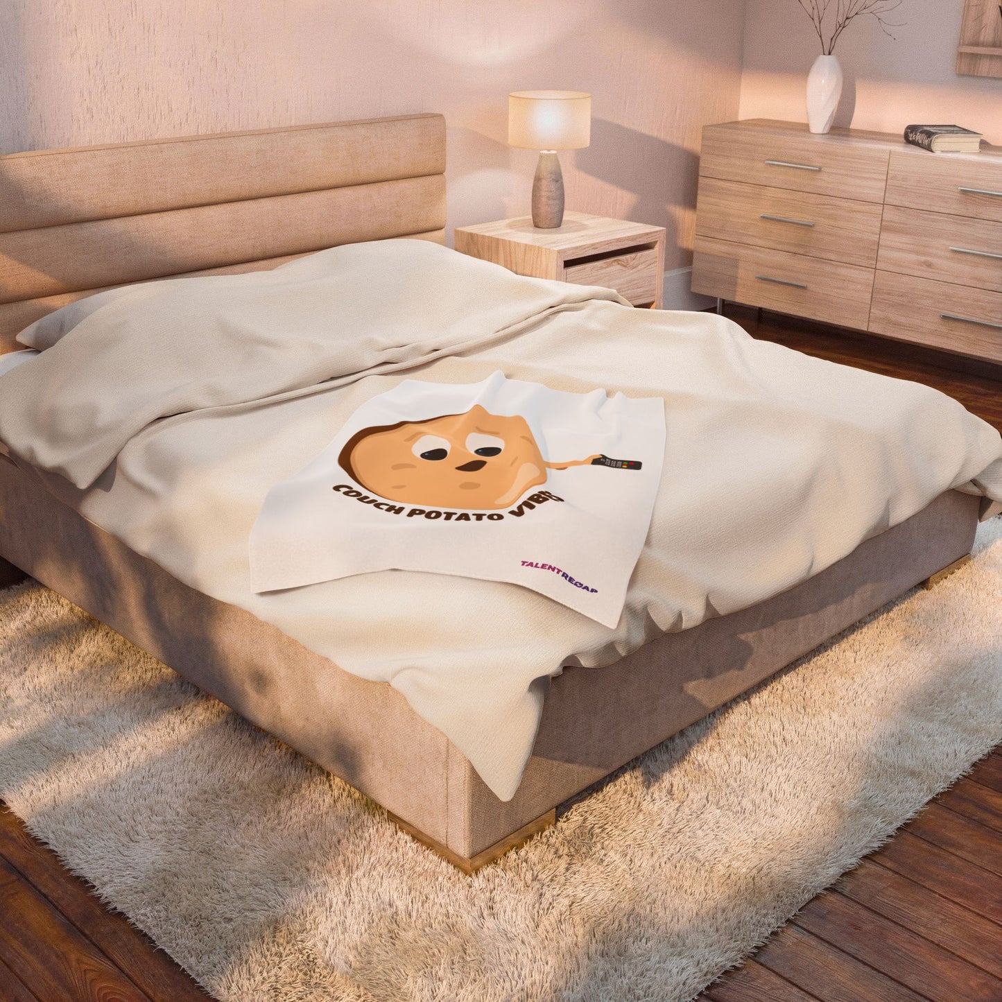 Couch Potato Vibes Funny Plush Blanket | Cozy Velveteen Throw