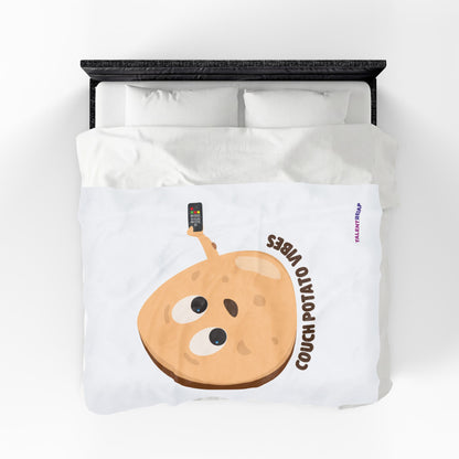 Couch Potato Vibes Funny Plush Blanket | Cozy Velveteen Throw