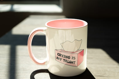 Crying Is My Talent Funny Pink Accent Mug | Cute Relatable Tissue Box Gift