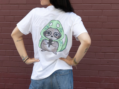 Raccoon in Dino Hoodie Funny Graphic Tee | Trash Panda Dinosaur Streetwear T-Shirt