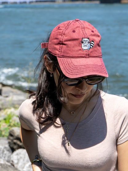 Vintage Raccoon Embroidered Baseball Cap | Washed Cotton Dad Hat