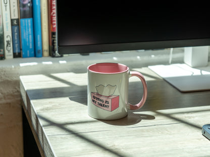 Crying Is My Talent Funny Pink Accent Mug | Cute Relatable Tissue Box Gift