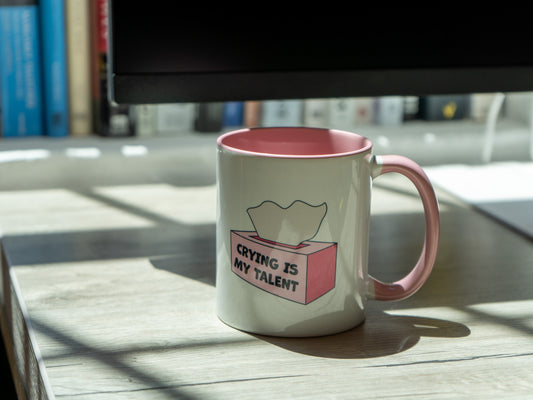 Crying Is My Talent Funny Pink Accent Mug | Cute Relatable Tissue Box Gift
