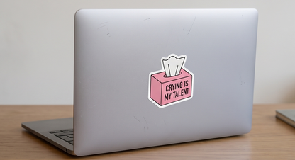 Crying Is My Talent Funny Pink Sticker | Cute Aesthetic Tissue Box Vinyl Decal