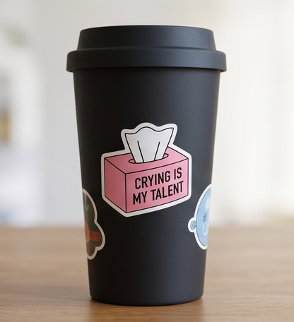 Crying Is My Talent Funny Pink Sticker | Cute Aesthetic Tissue Box Vinyl Decal