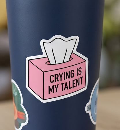 Crying Is My Talent Funny Pink Sticker | Cute Aesthetic Tissue Box Vinyl Decal