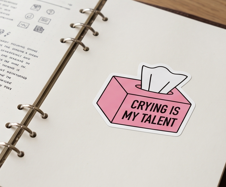Crying Is My Talent Funny Pink Sticker | Cute Aesthetic Tissue Box Vinyl Decal
